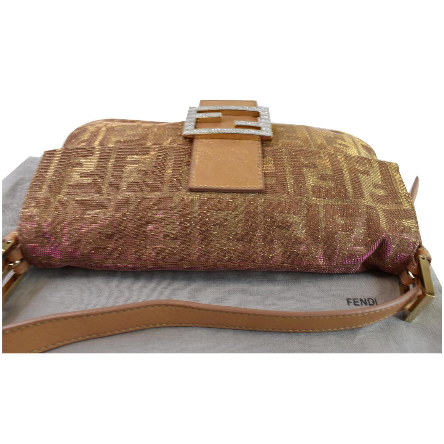 FENDI Glitter Zucca Canvas Magnetic Baguette Bag Metallic Pink