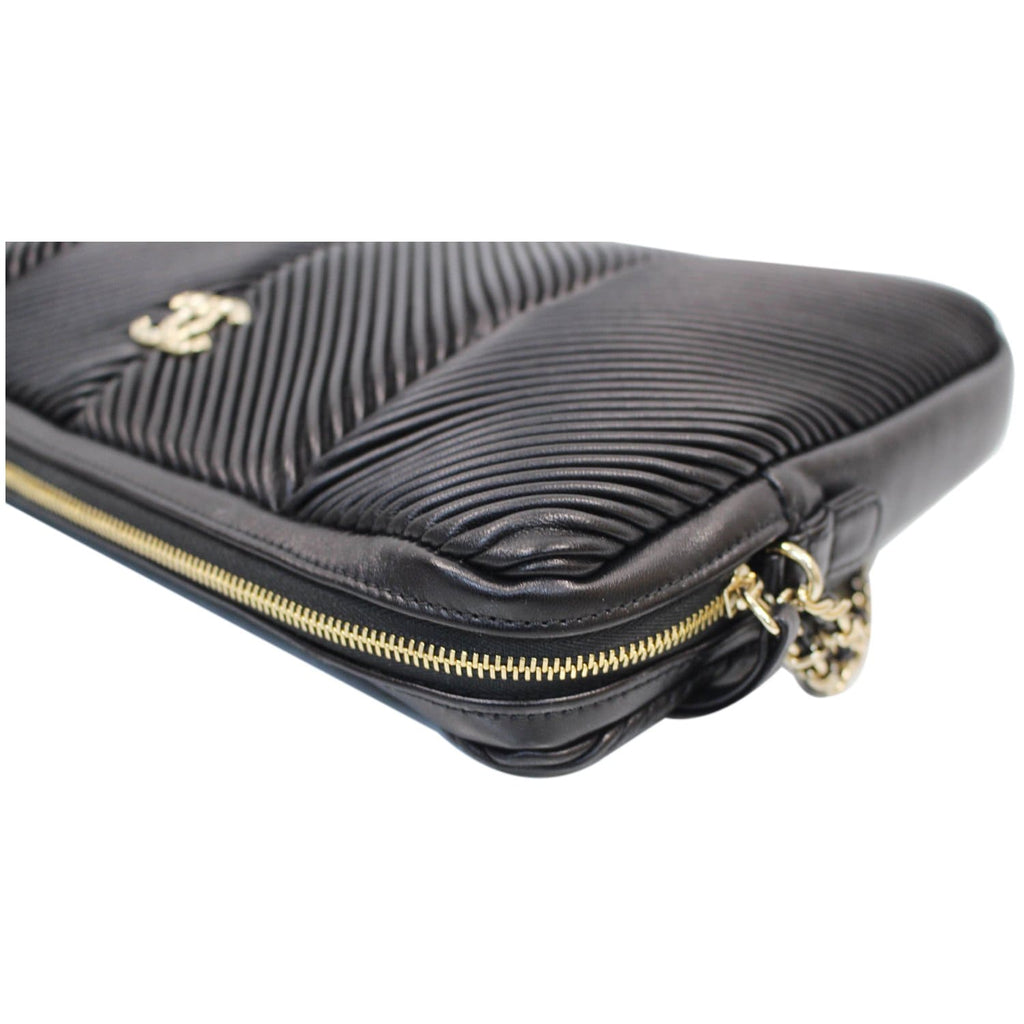 CHANEL Large CC Zip Chain Lambskin Leather Wristlet Clutch Black - 20% OFF