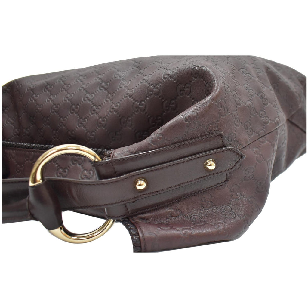 GUCCI Horsebit Large Guccissima Leather Hobo Bag Dark Brown 114900