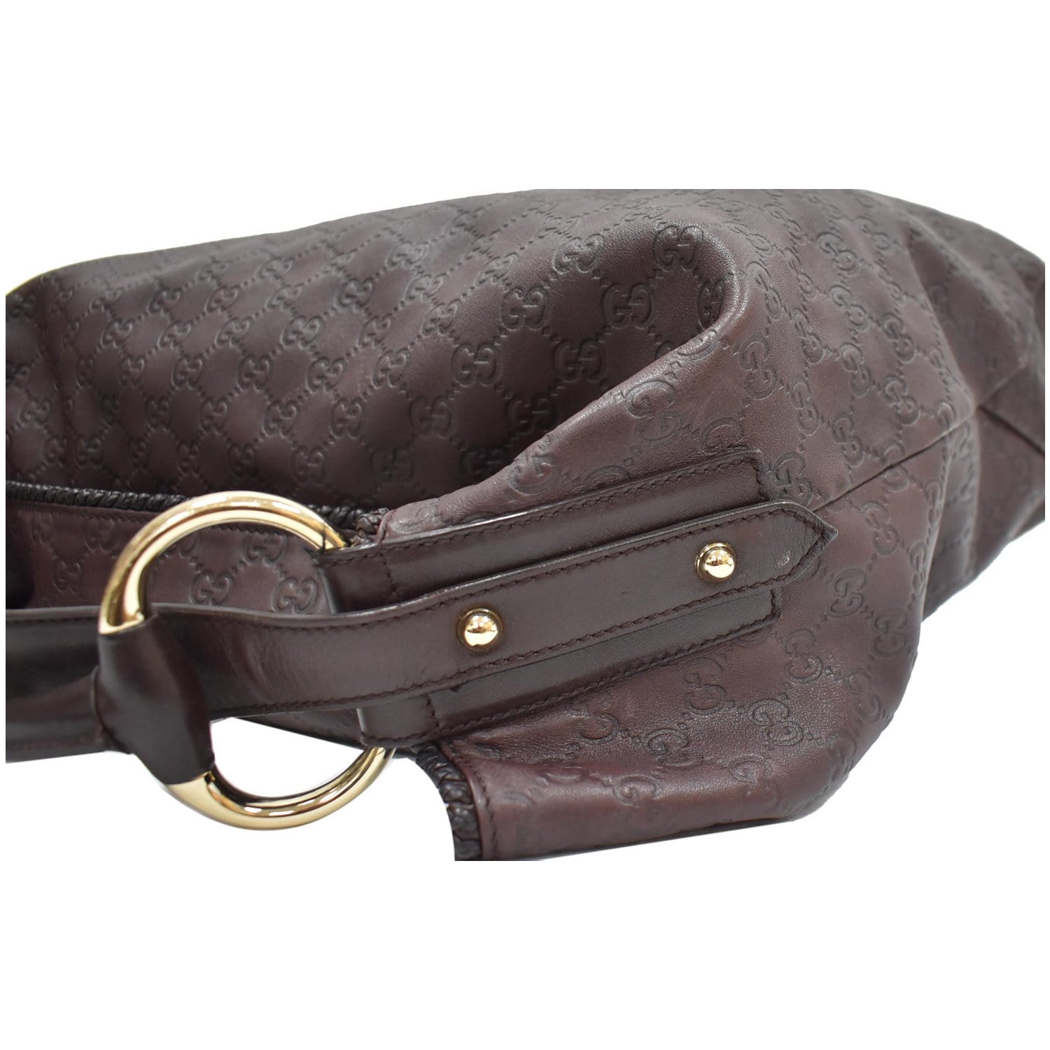 GUCCI Horsebit Large Guccissima Leather Hobo Bag Dark Brown 114900