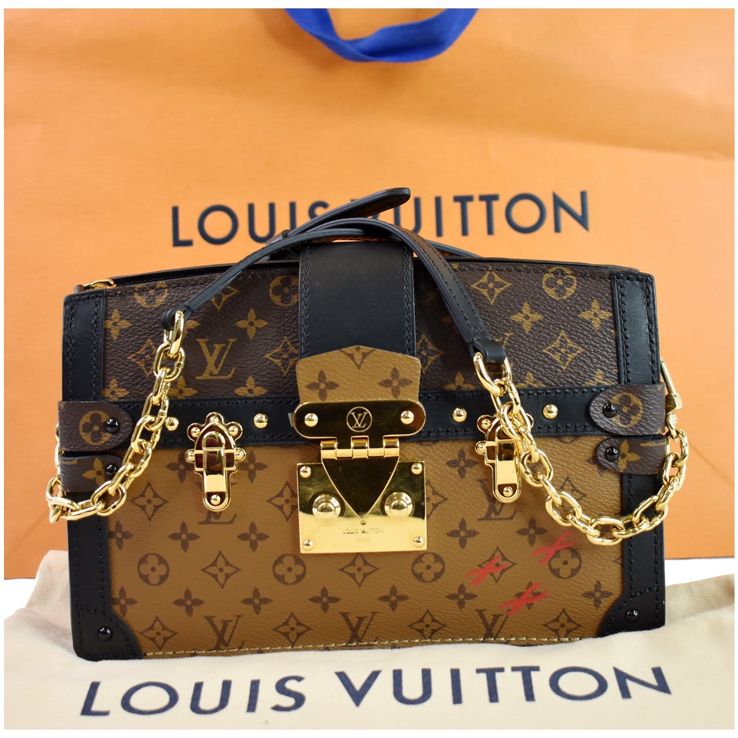 LOUIS VUITTON Petit Soft Malle Reverse Monogram Clutch Shoulder Bag Brown