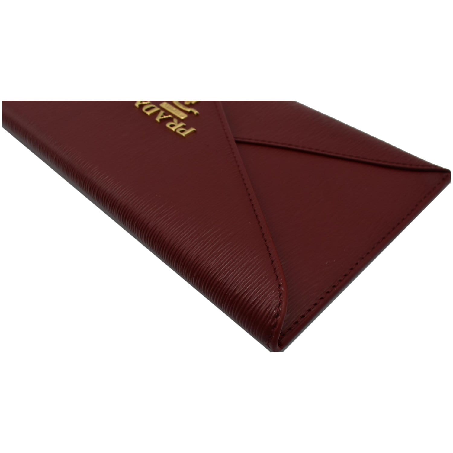 PRADA Envelope Leather Clutch Wallet Red