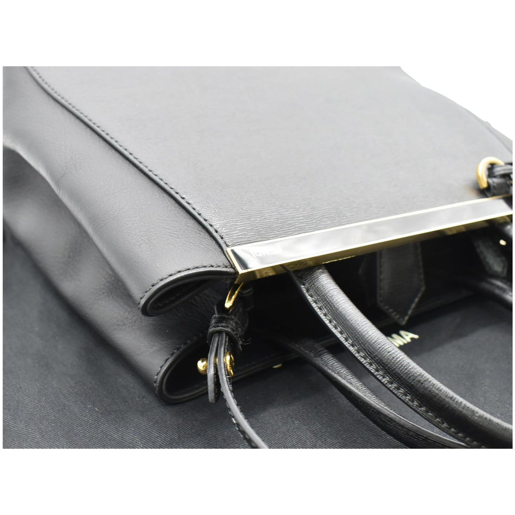 FENDI Petite 2Jours Vitello Leather Elite Tote Shoulder Bag Black