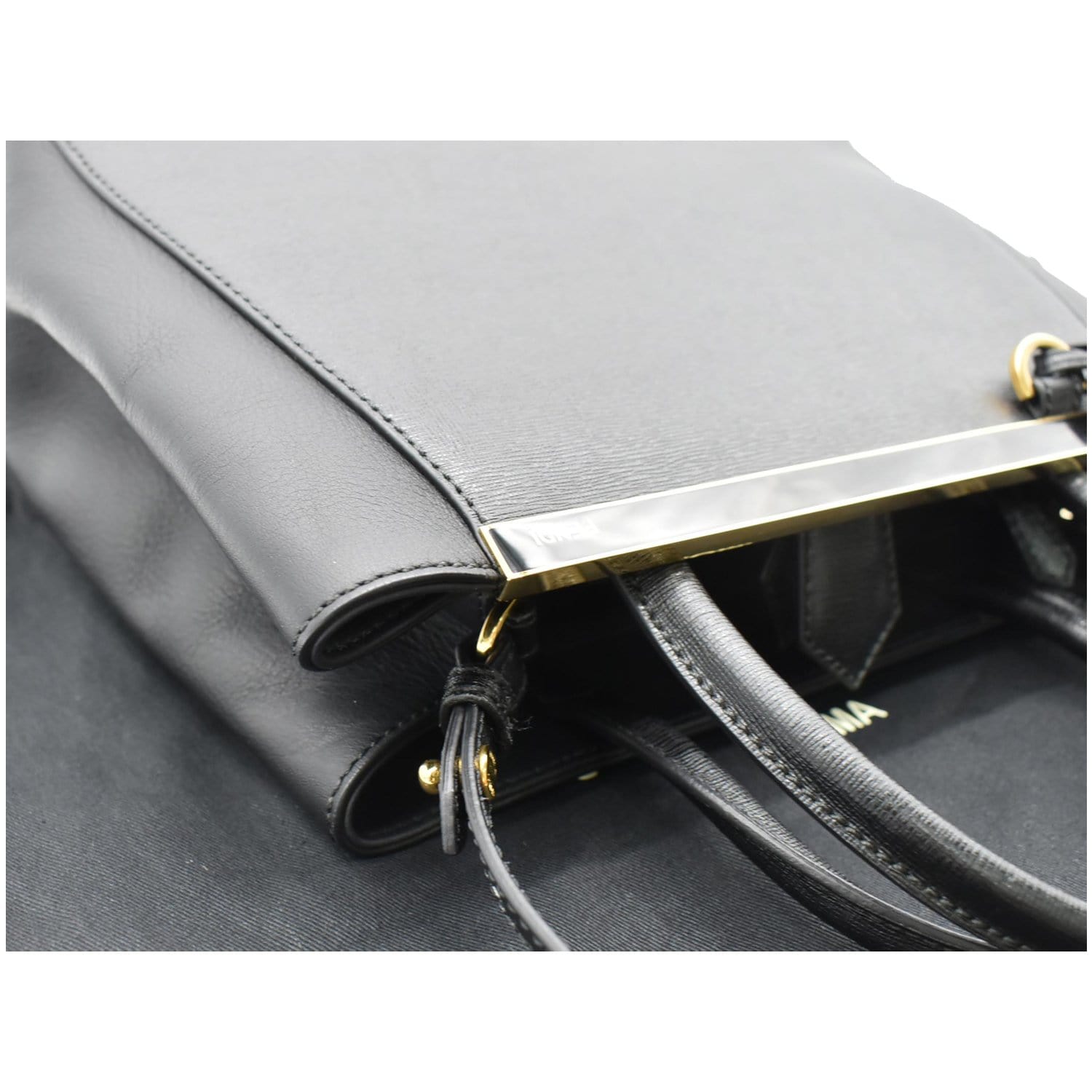 FENDI Petite 2Jours Vitello Leather Elite Tote Shoulder Bag Black