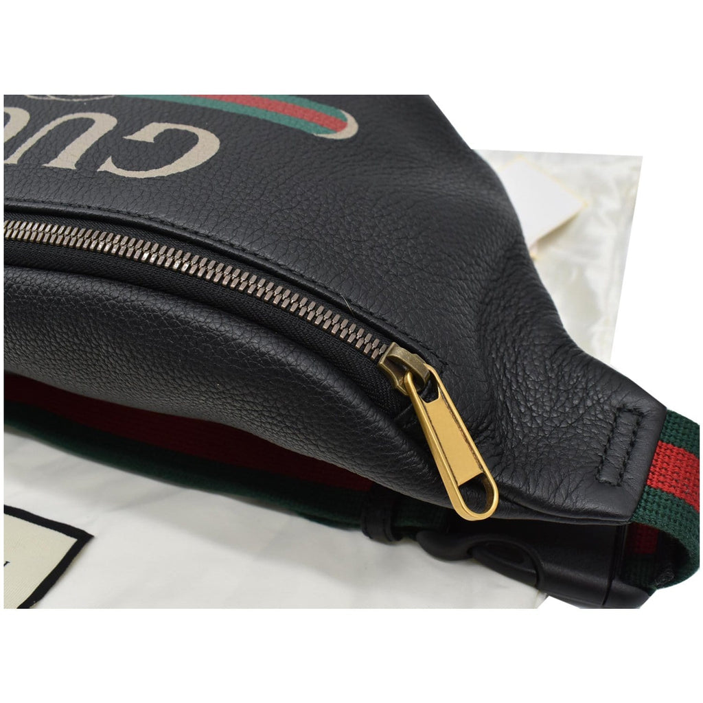 GUCCI Print Medium Leather Belt Waist Bum Bag Black 530412