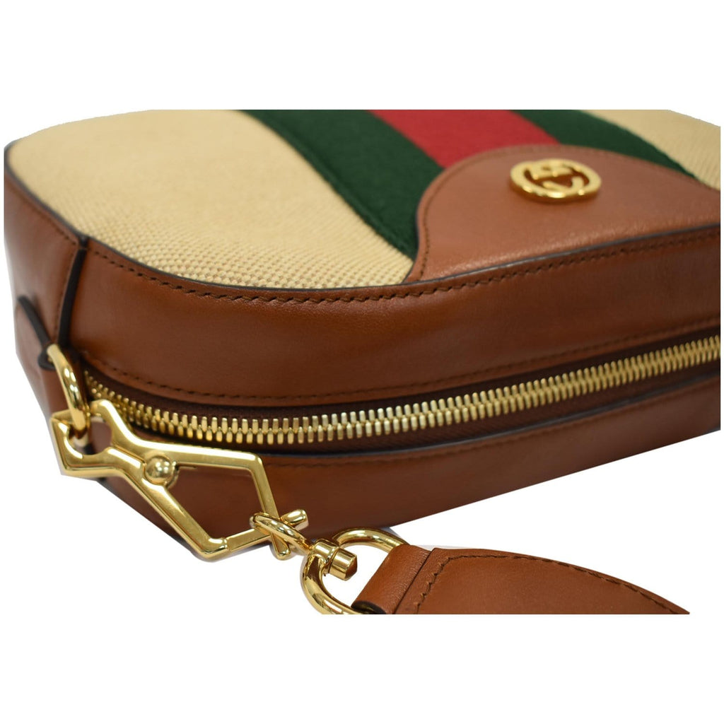 GUCCI Vintage Web Canvas Shoulder Bag Beige 575073
