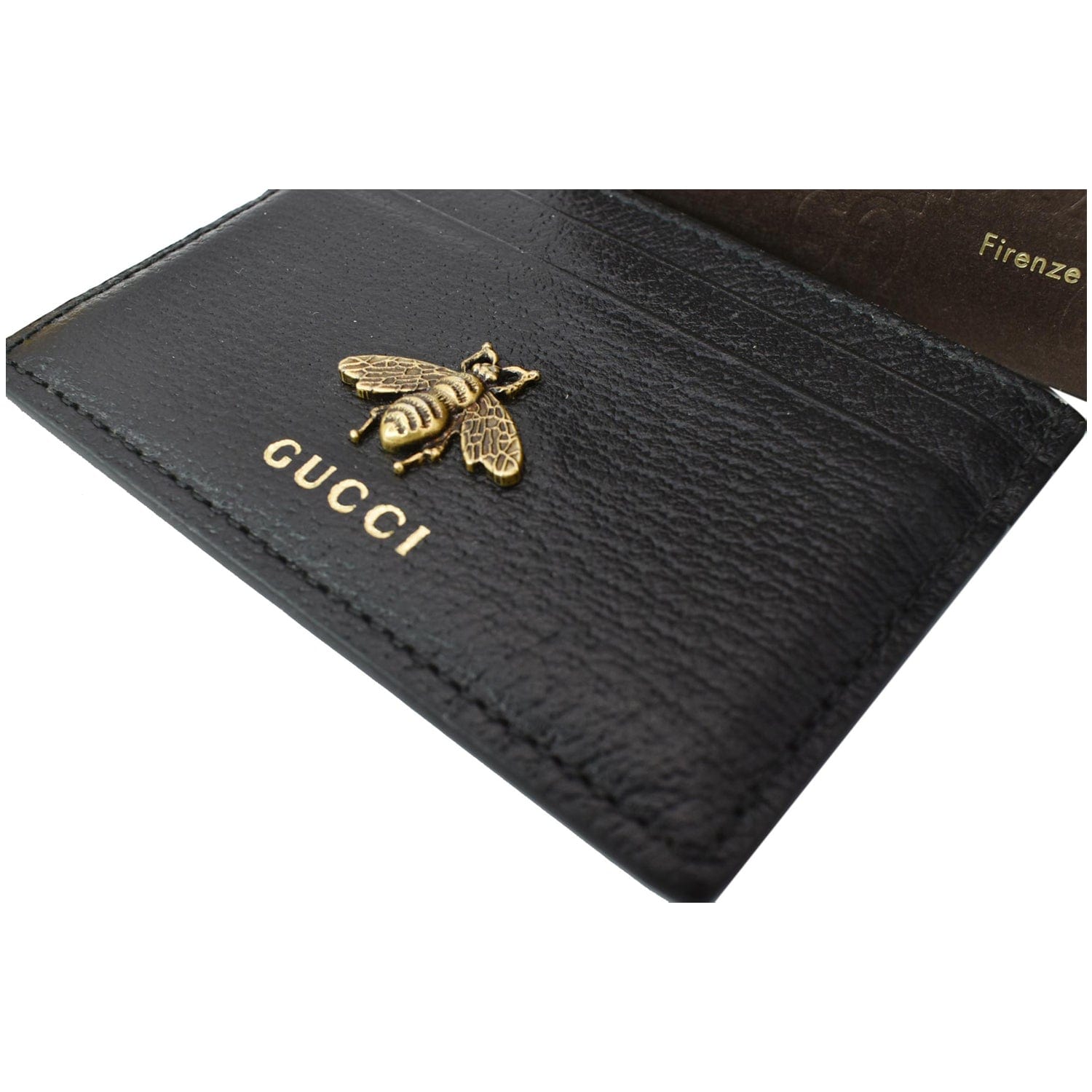 GUCCI Animalier Bee Leather  Case Black 523685