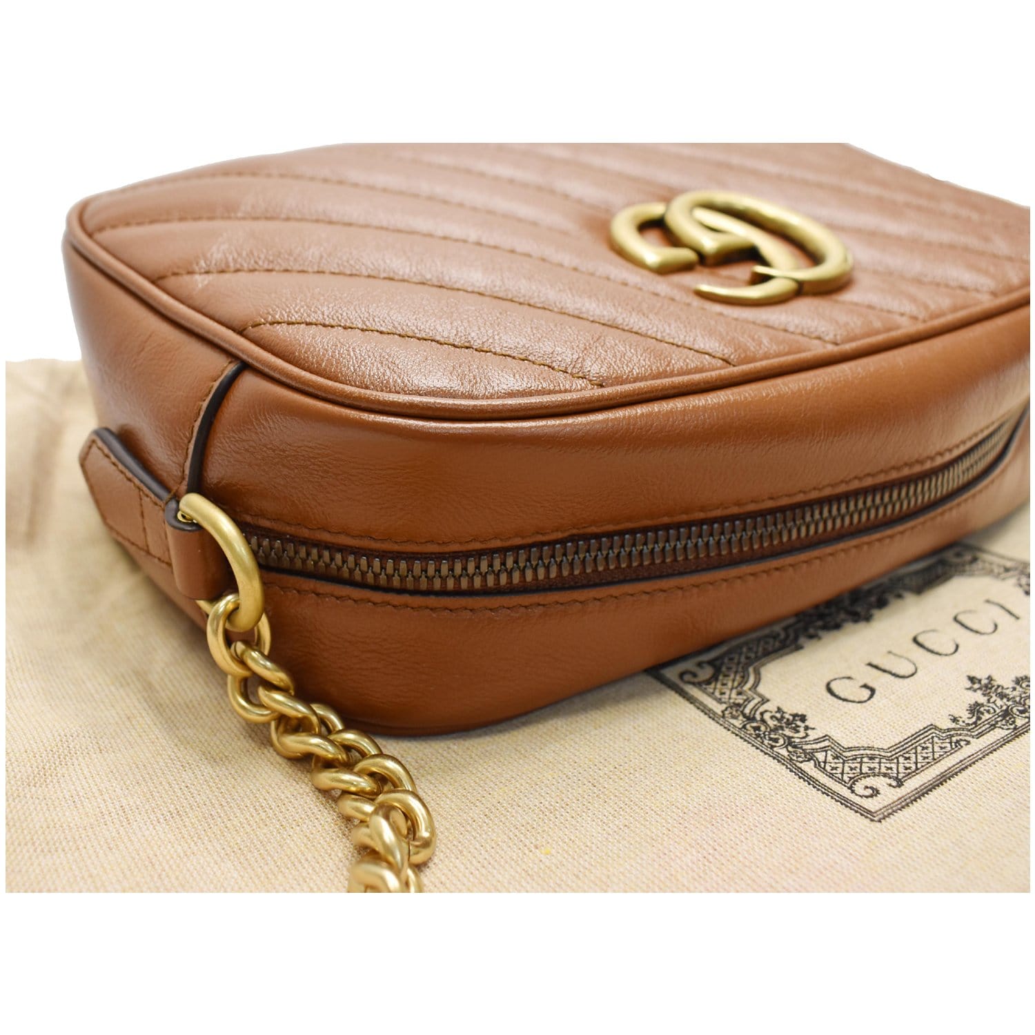 GUCCI GG Marmont Small Matelasse Leather Shoulder Bag Brown 447632