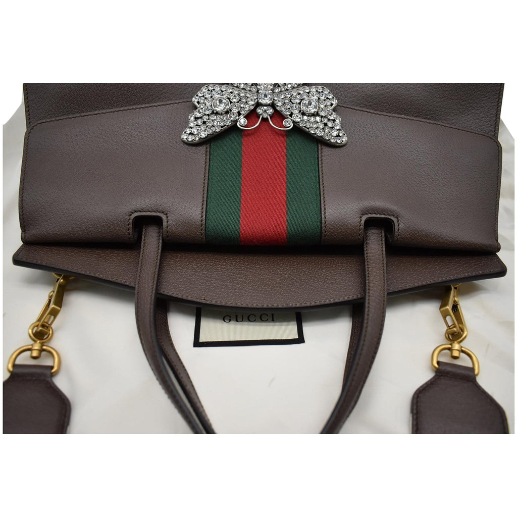 GUCCI Butterfly Linea Totem Leather Large Top Handle Shoulder Bag Brown 500772