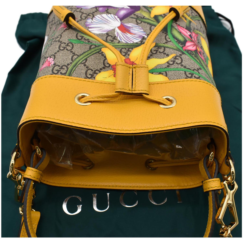 GUCCI Ophidia Flora Small GG Canvas Bucket Bag Yellow 550621