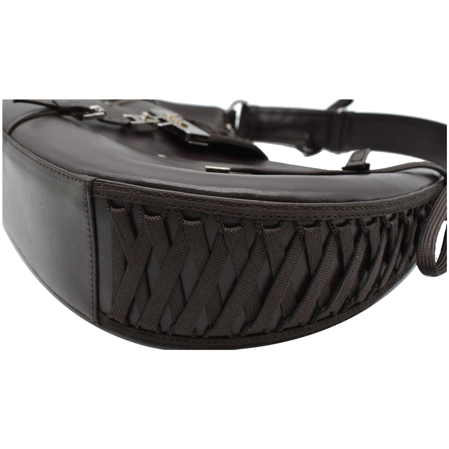 CHRISTIAN DIOR Lace Up Admit It Leather Hobo Bag Dark Brown