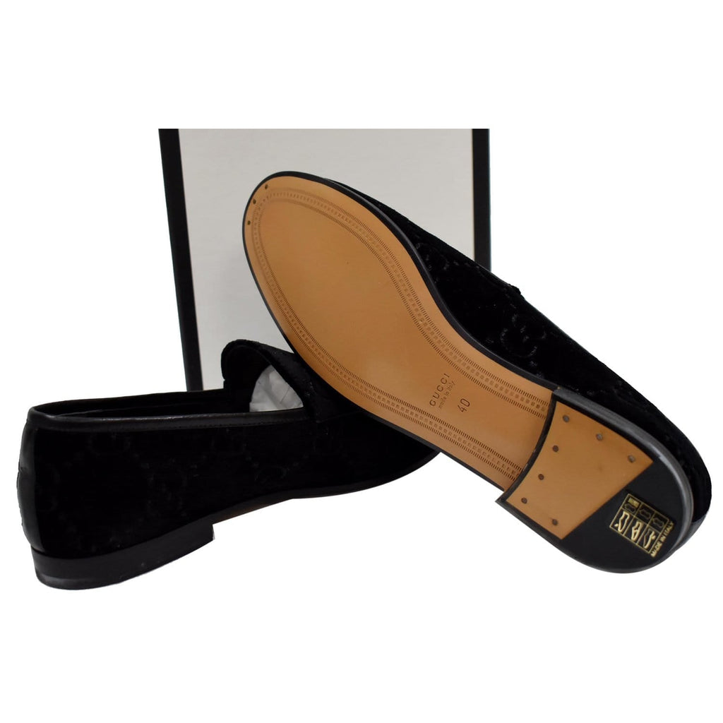GUCCI GG Jordaan Velvet Leather Loafer Black 431467 Size 40