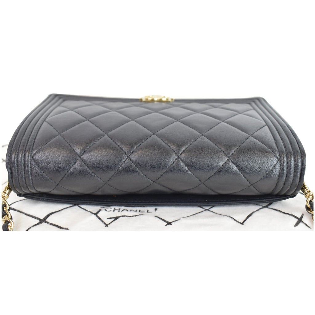 CHANEL Boy Woc Lambskin Leather Wallet On Chain Clutch Bag Black
