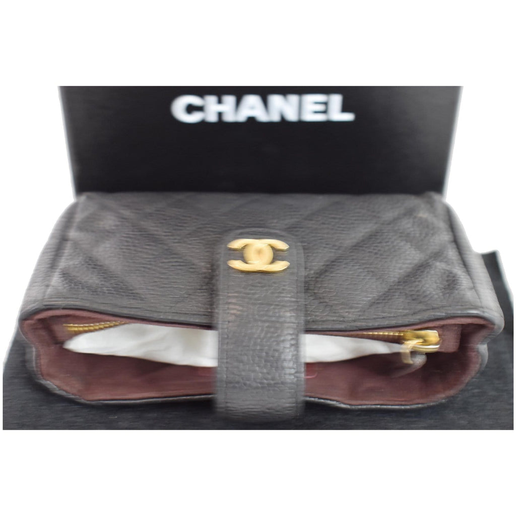 CHANEL Quilted Caviar Leather Mini Phone Holder Clutch Black