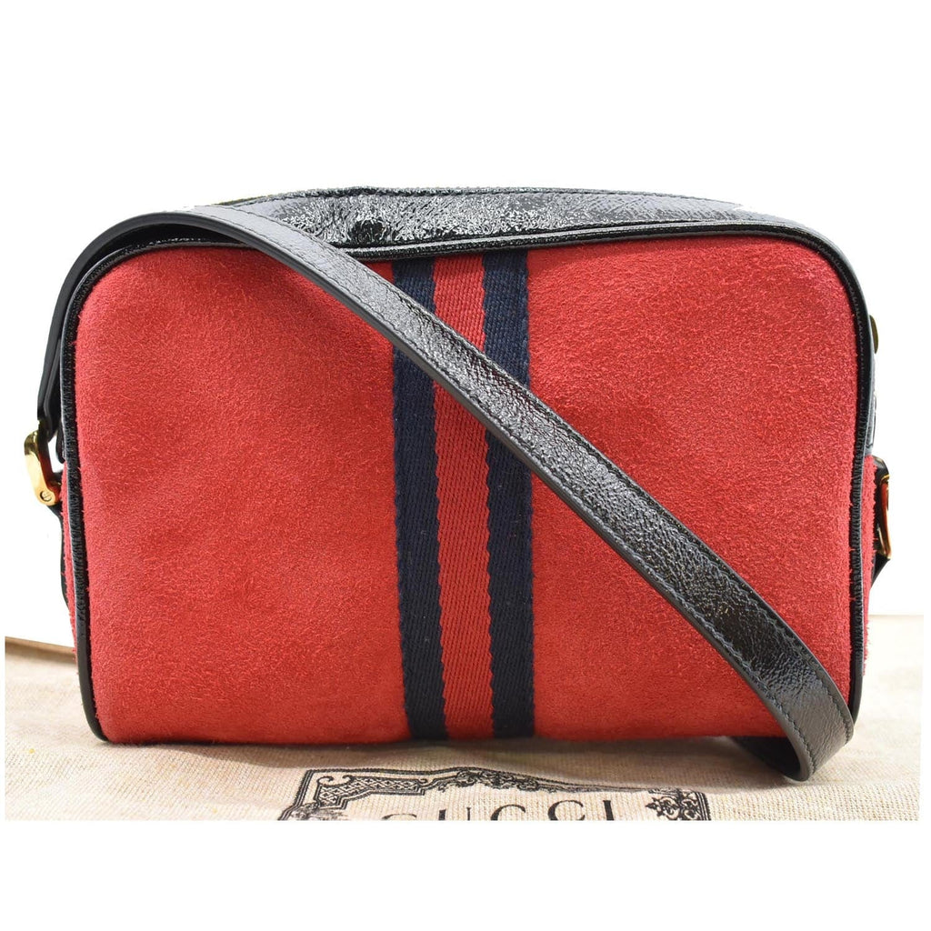 GUCCI Ophidia Mini Web Suede Leather Crossbody Bag Red 517350
