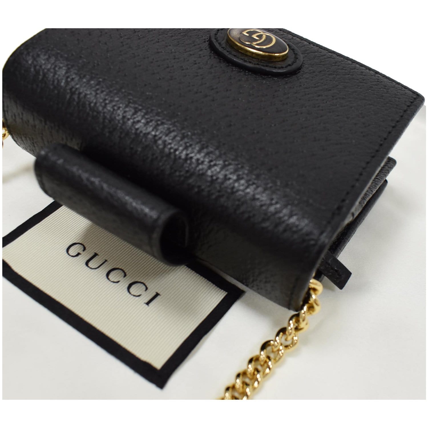 GUCCI GG Small Coin Leather Chain Wallet Black 617195