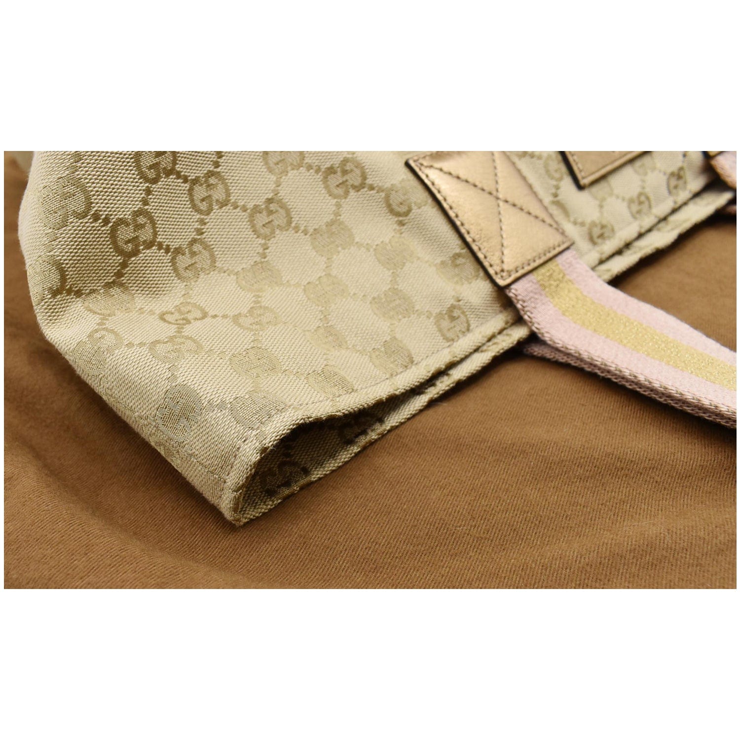 GUCCI Sherry GG Canvas Leather Tote Bag Beige 131231