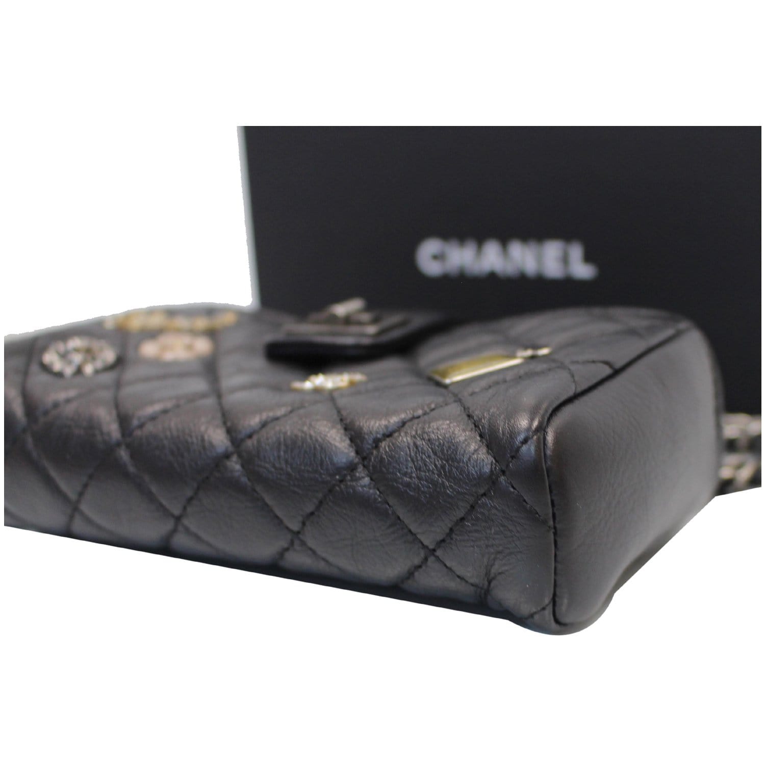 CHANEL Reissue Lucky Charm Quilted Leather Chain Crossbody Clutch Bag Black