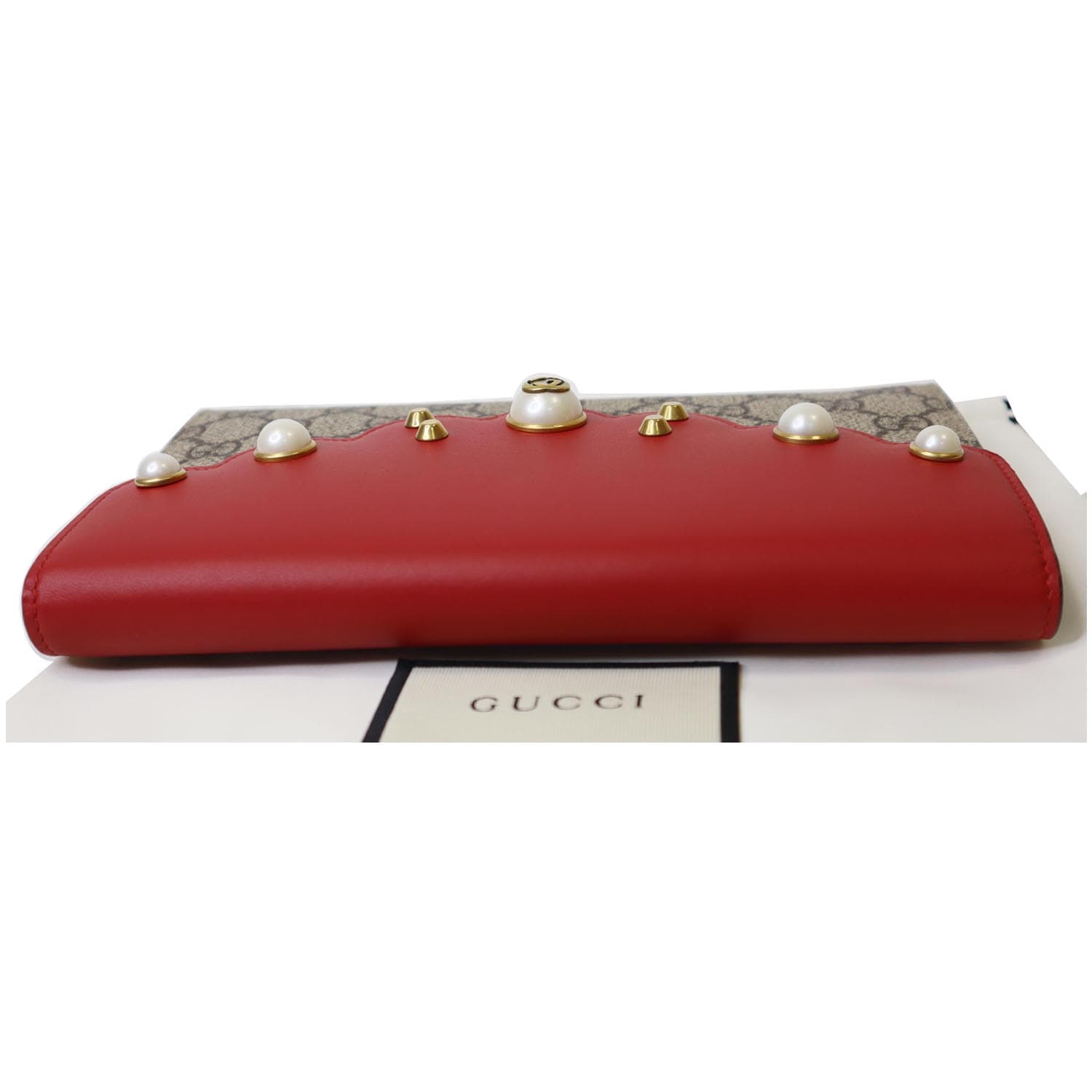 GUCCI Peony Pearly GG Coated Canvas Leather Clutch Beige 431476