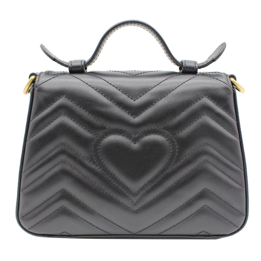 GUCCI GG Marmont Mini Leather Top Handle Shoulder Bag Black 547260