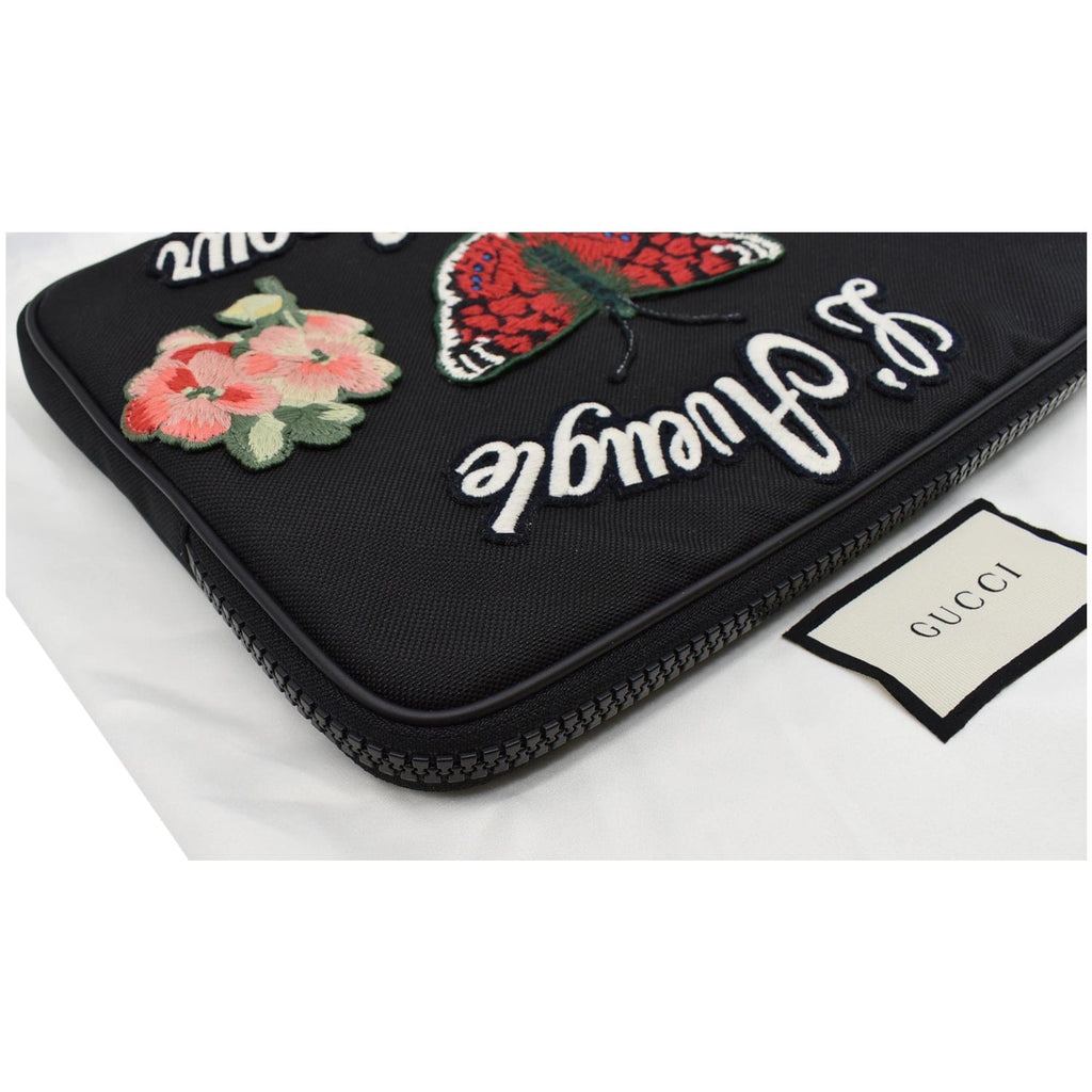 GUCCI Butterfly Techno Embroidered Canvas Tech Case Black 473883