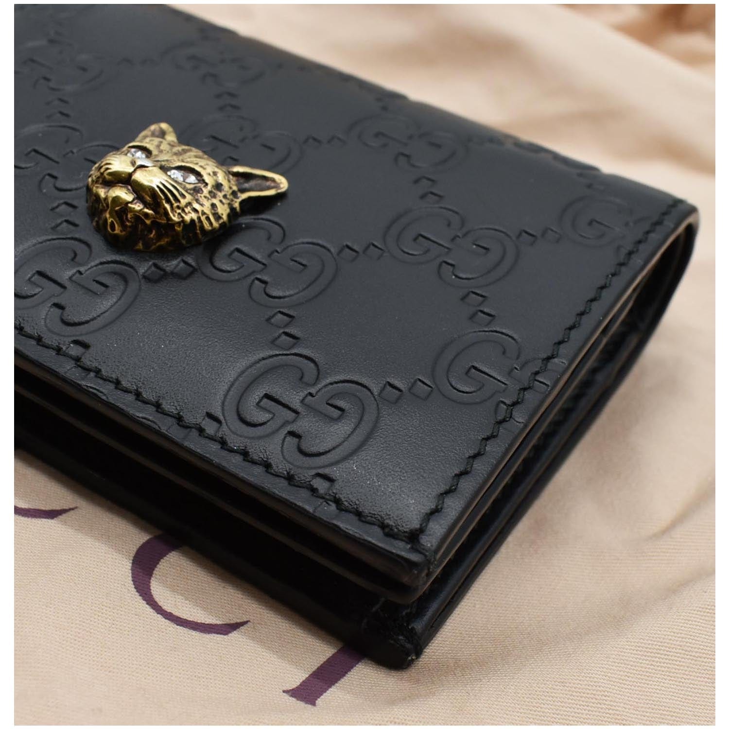 GUCCI Crystal Cat Guccissima Leather  Case Wallet Black 548057