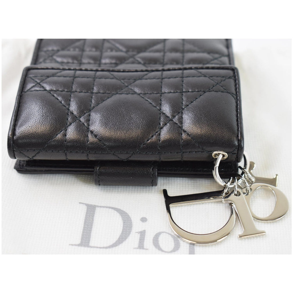 CHRISTIAN DIOR Cannage Lady Dior Charm Leather Wallet Black