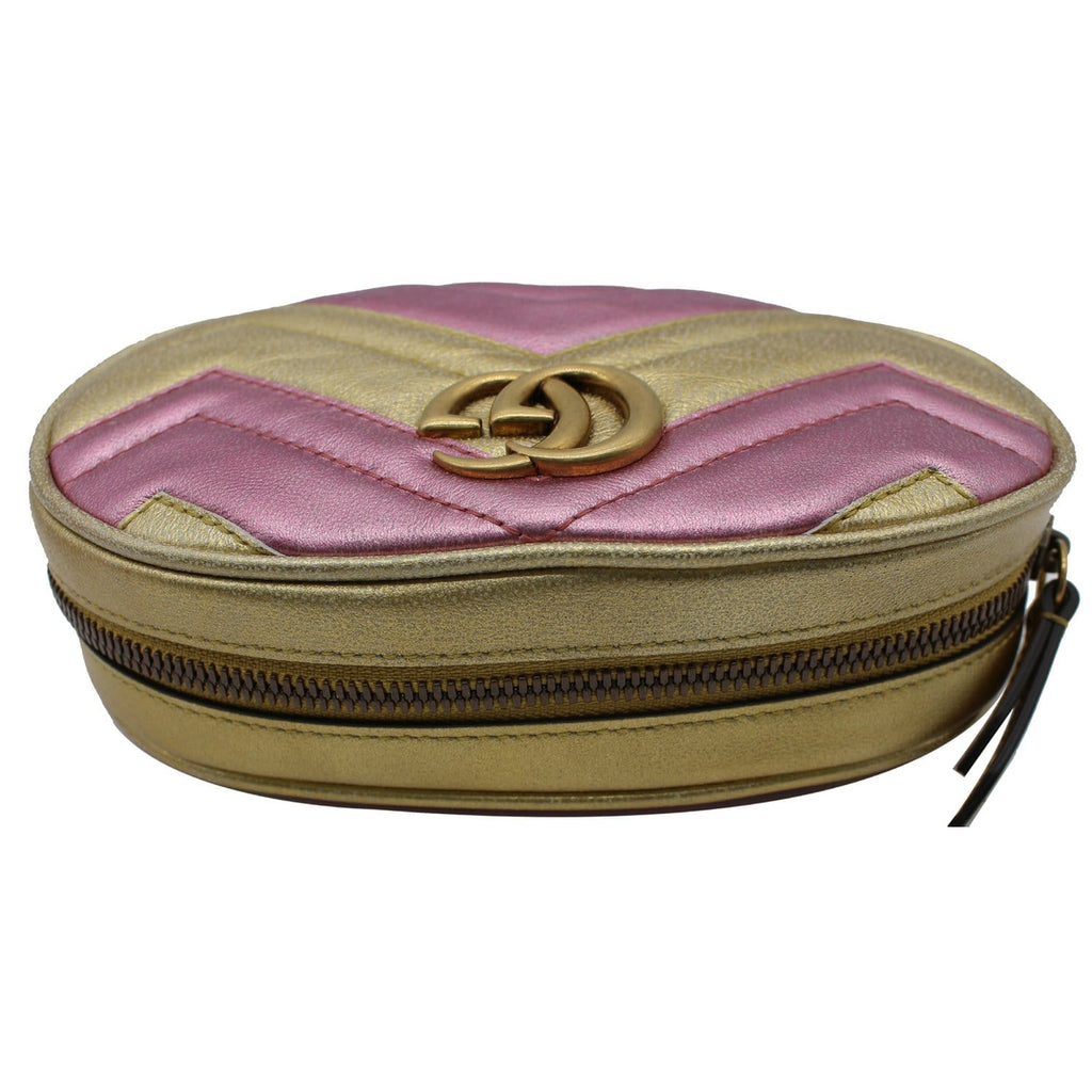 GUCCI GG Marmont Matelasse Metallic Calfskin Leather Belt Bag Gold Pink 476434 - 10% OFF