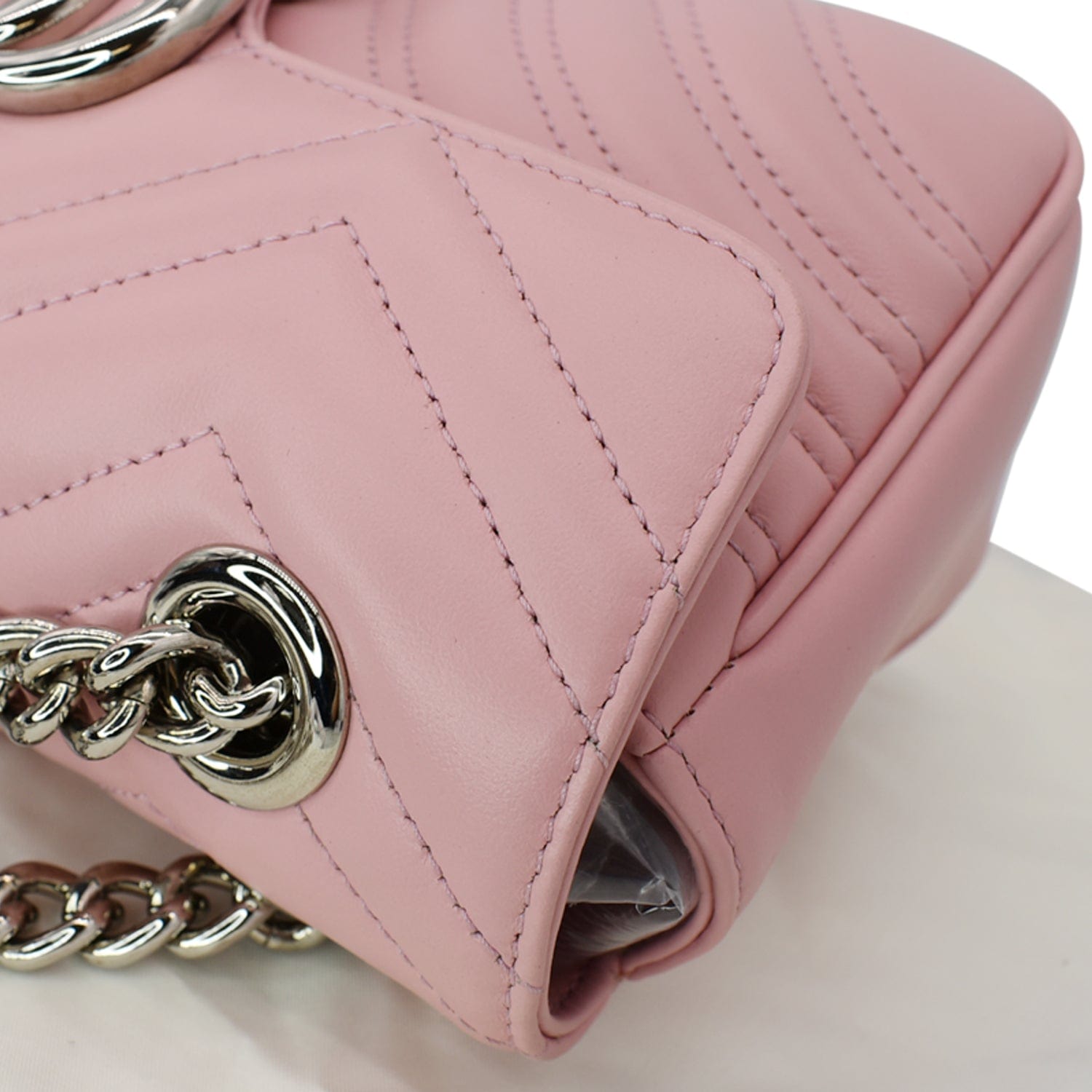 GUCCI GG Marmont Mini Matelass� Leather Shoulder Crossbody Bag Pastel Pink 446744