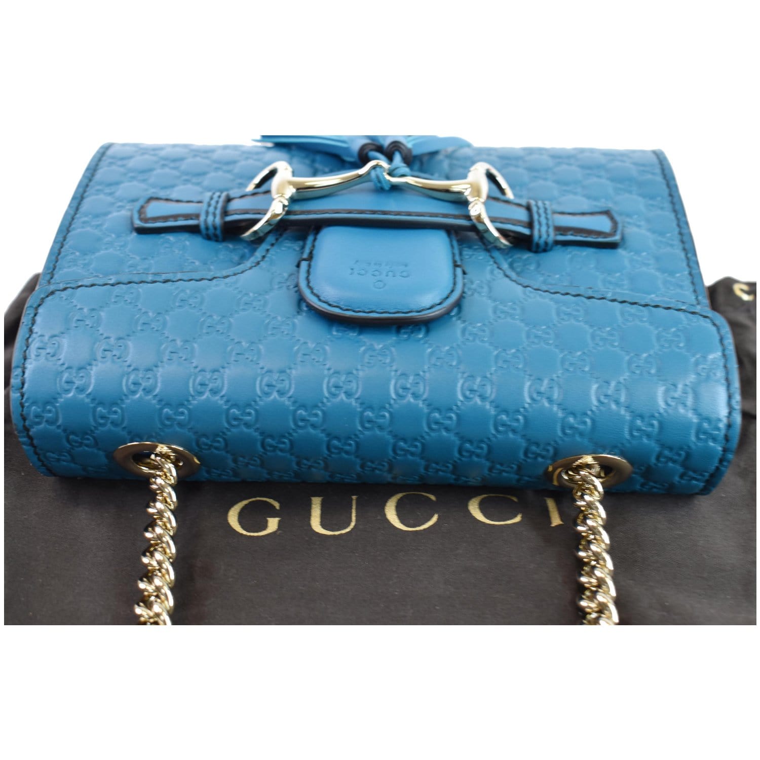 GUCCI Emily Mini Micro GG Guccissima Leather Shoulder Bag Teal