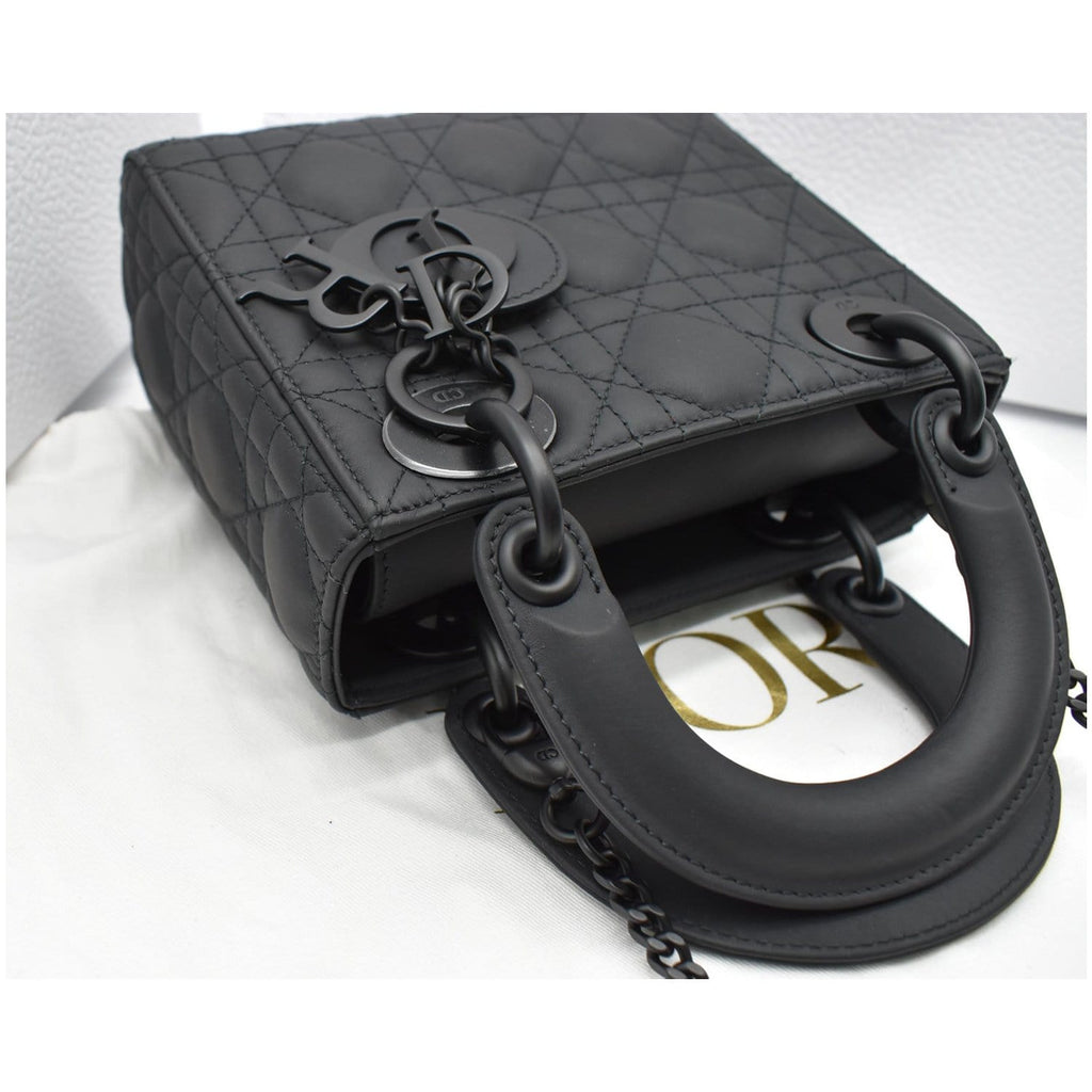 CHRISTIAN DIOR Mini Lady Dior Cannage Calfskin Leather Shoulder Bag Matte Black