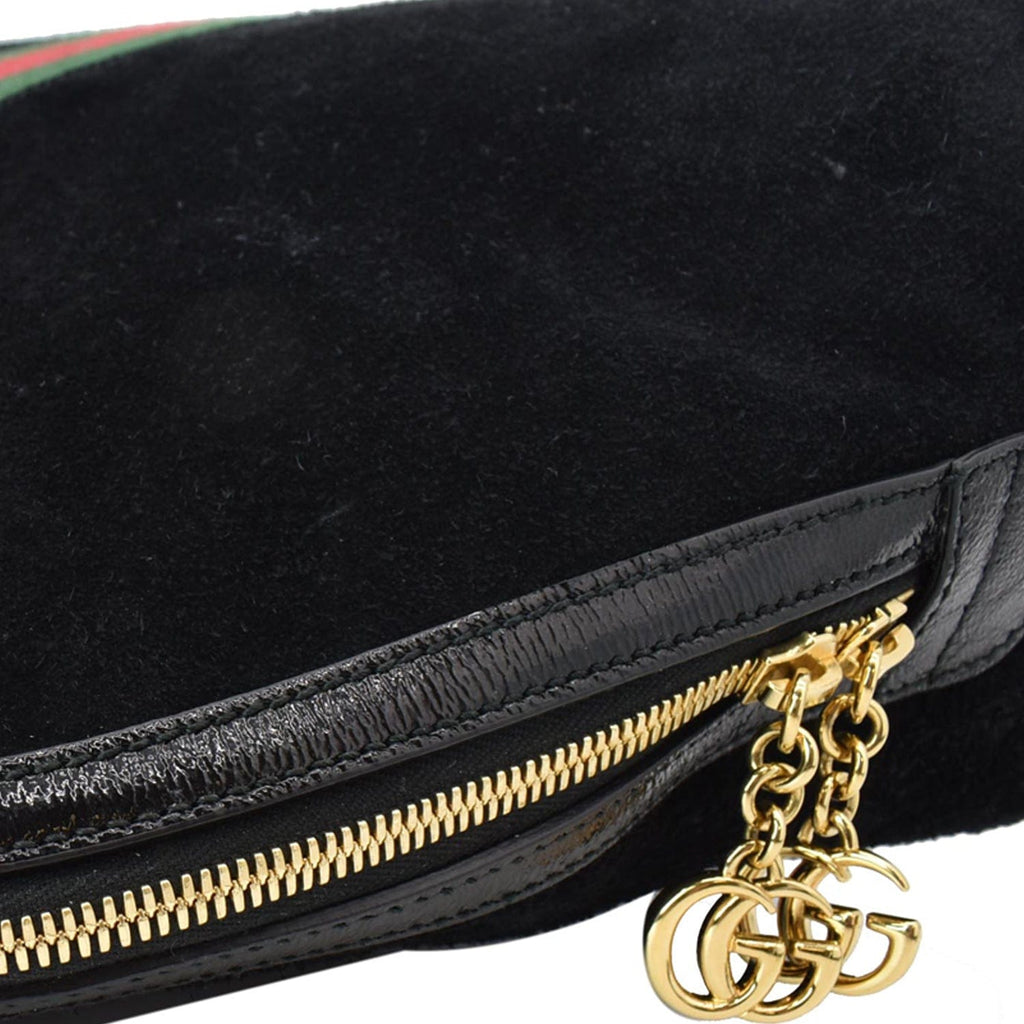 GUCCI Ophidia GG Suede Web Top Handle Crossbody Bag Black 524533