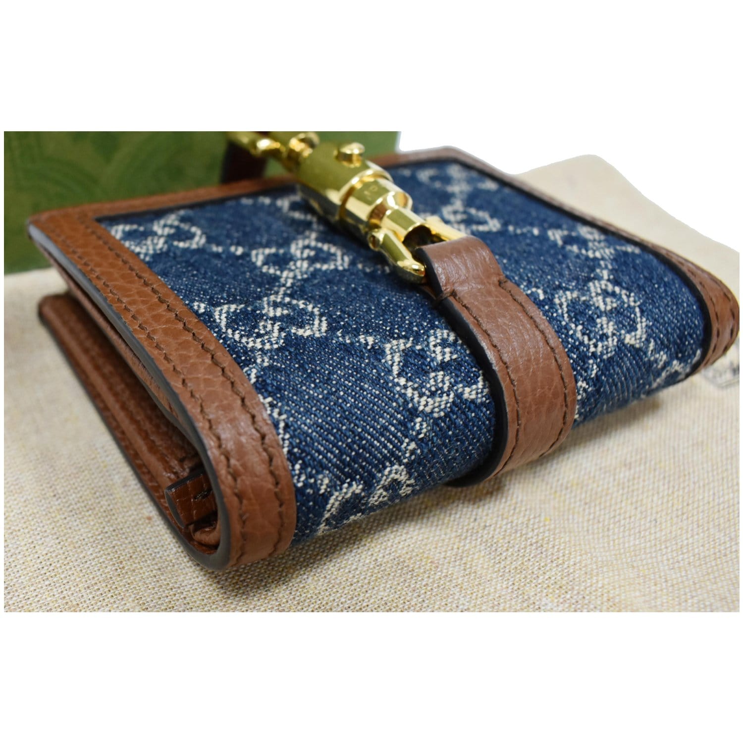 GUCCI Jackie 1961 GG Jacquard Denim  Case Wallet Dark Blue