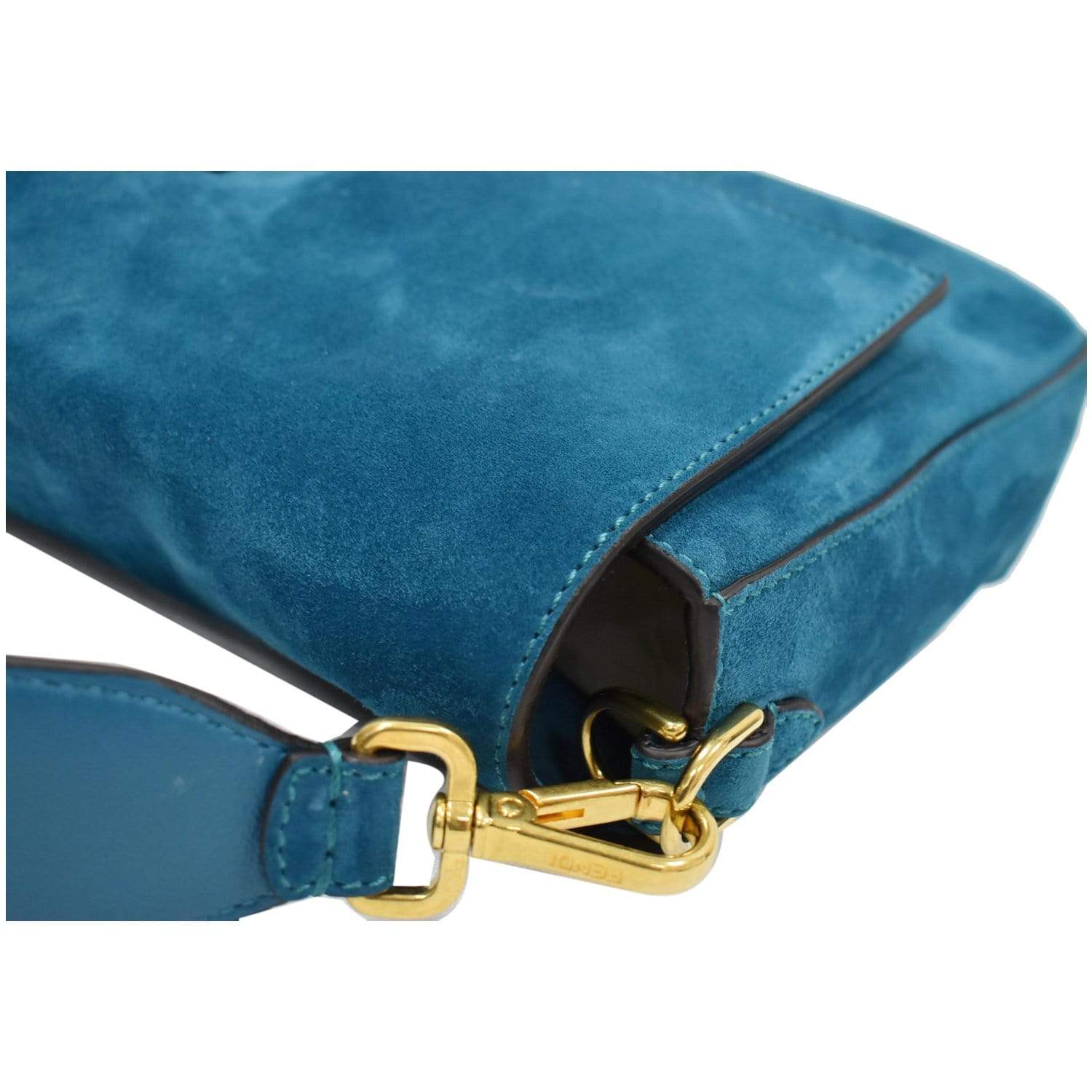 FENDI Baguette Large Suede Shoulder Bag Blue 8BR771