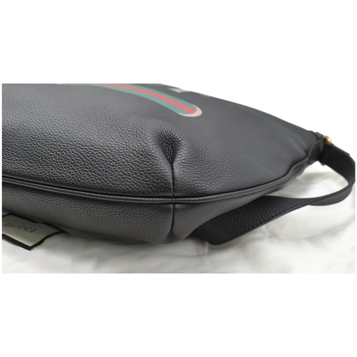 GUCCI Half Moon Logo Calfskin Leather Hobo Shoulder Bag Black 523588