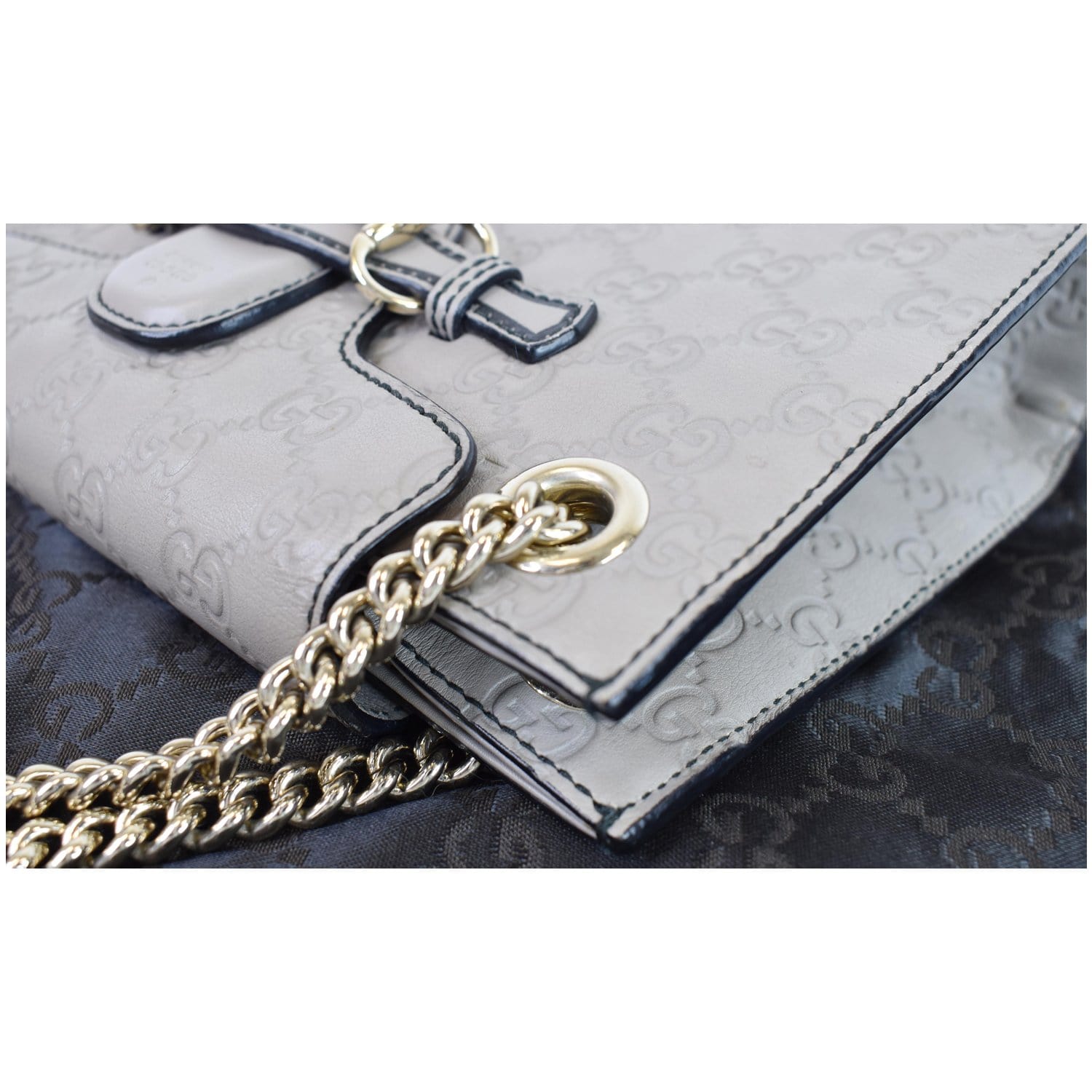 GUCCI Emily Guccissima Leather Chain Crossbody Bag Grey 369621