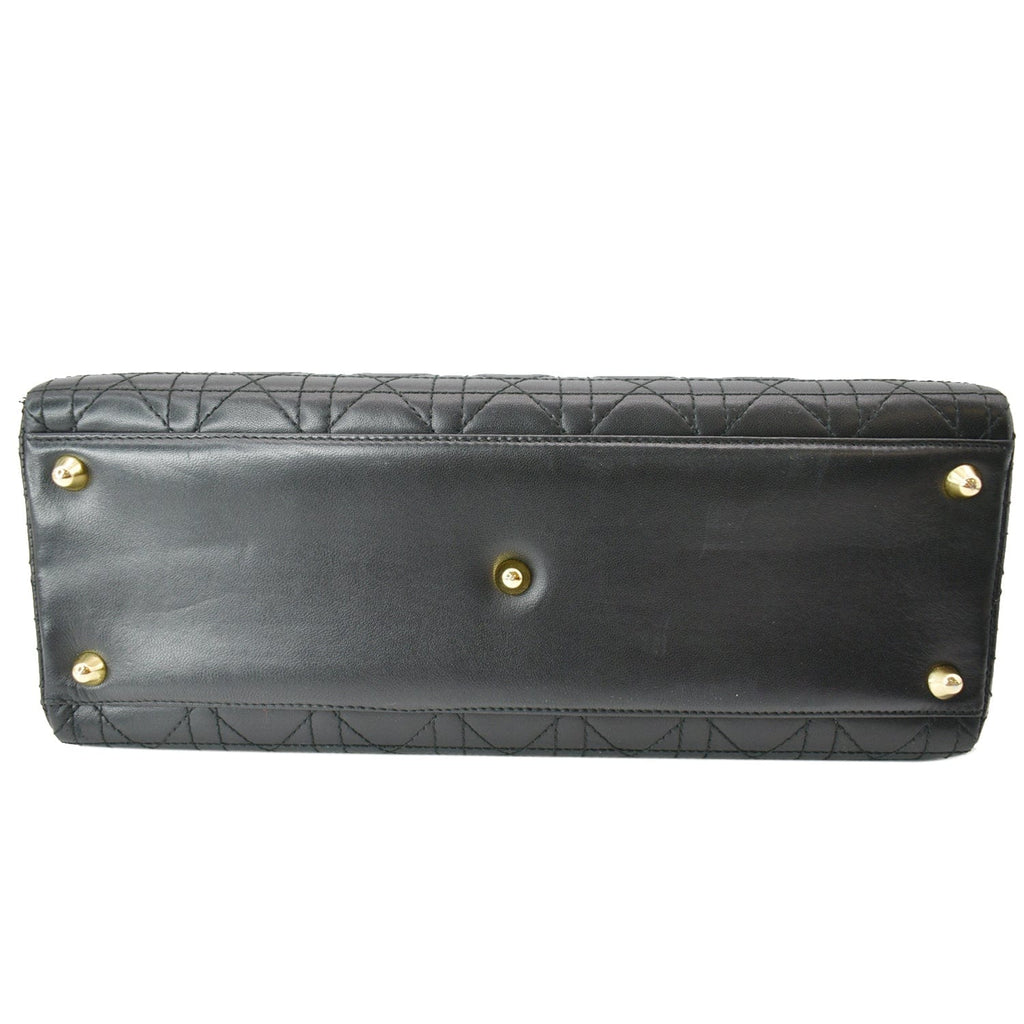 CHRISTIAN DIOR Large Lady Dior Cannage Lambskin Shoulder Bag Black