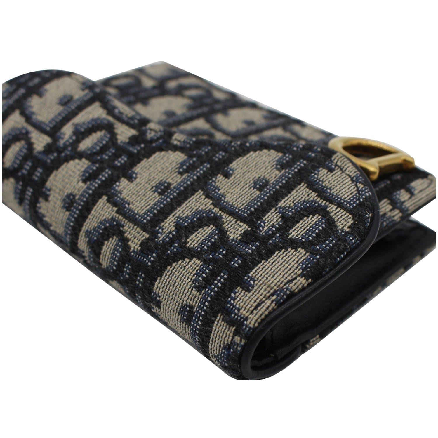 CHRISTIAN DIOR Saddle Flap Jacquard Canvas  Holder Beige