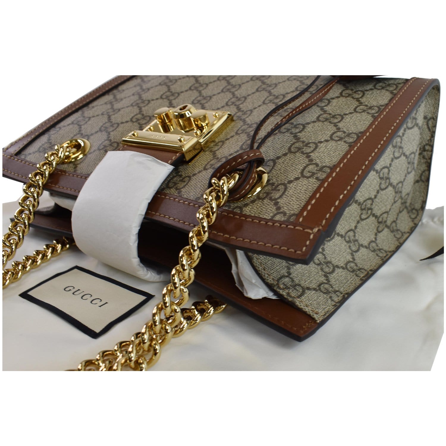 GUCCI Padlock Small GG Supreme Canvas Shoulder Bag Beige/Ebony 498156