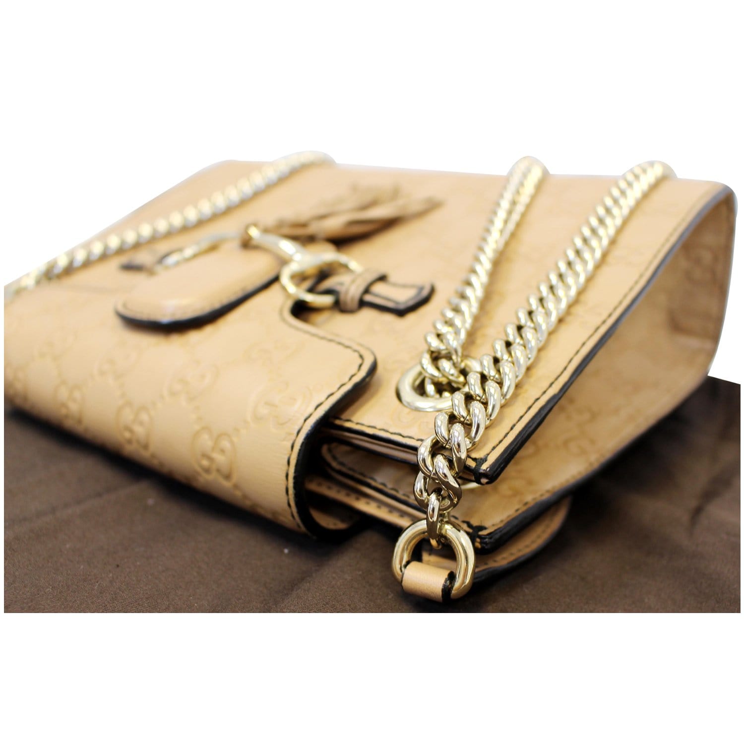 GUCCI Emily Guccissima Leather Chain Shoulder Bag Rose Beige 369621