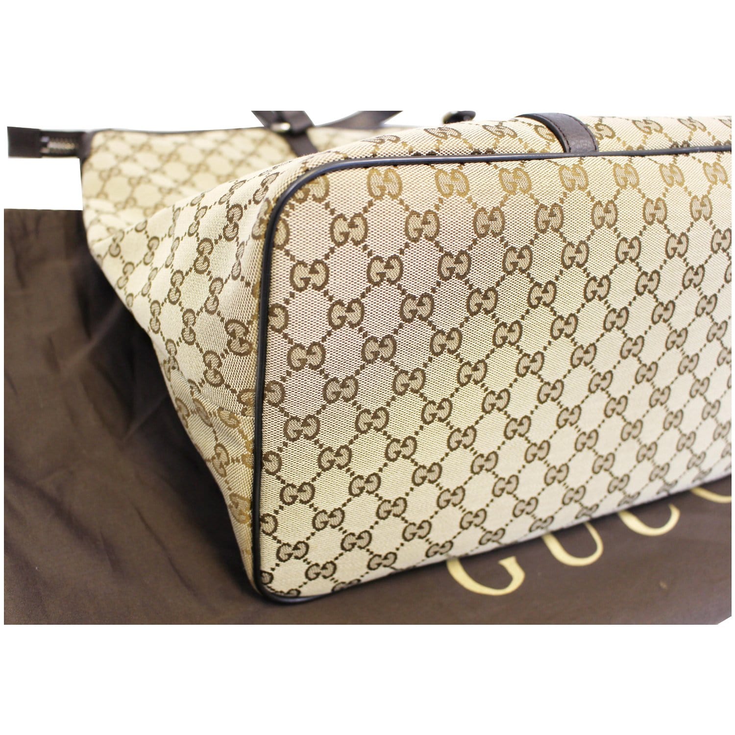 GUCCI GG Canvas Tote Travel Bag Beige