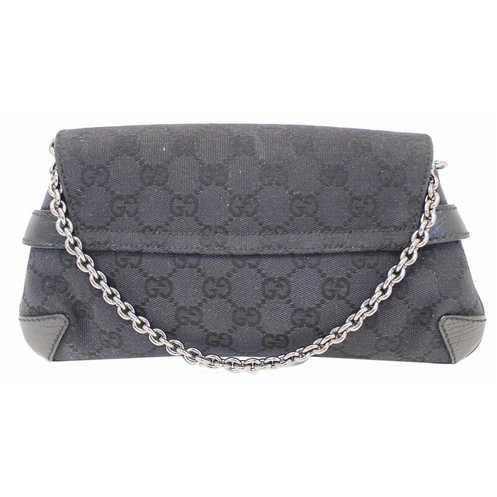GUCCI Horsebit GG Canvas Clutch Bag Black