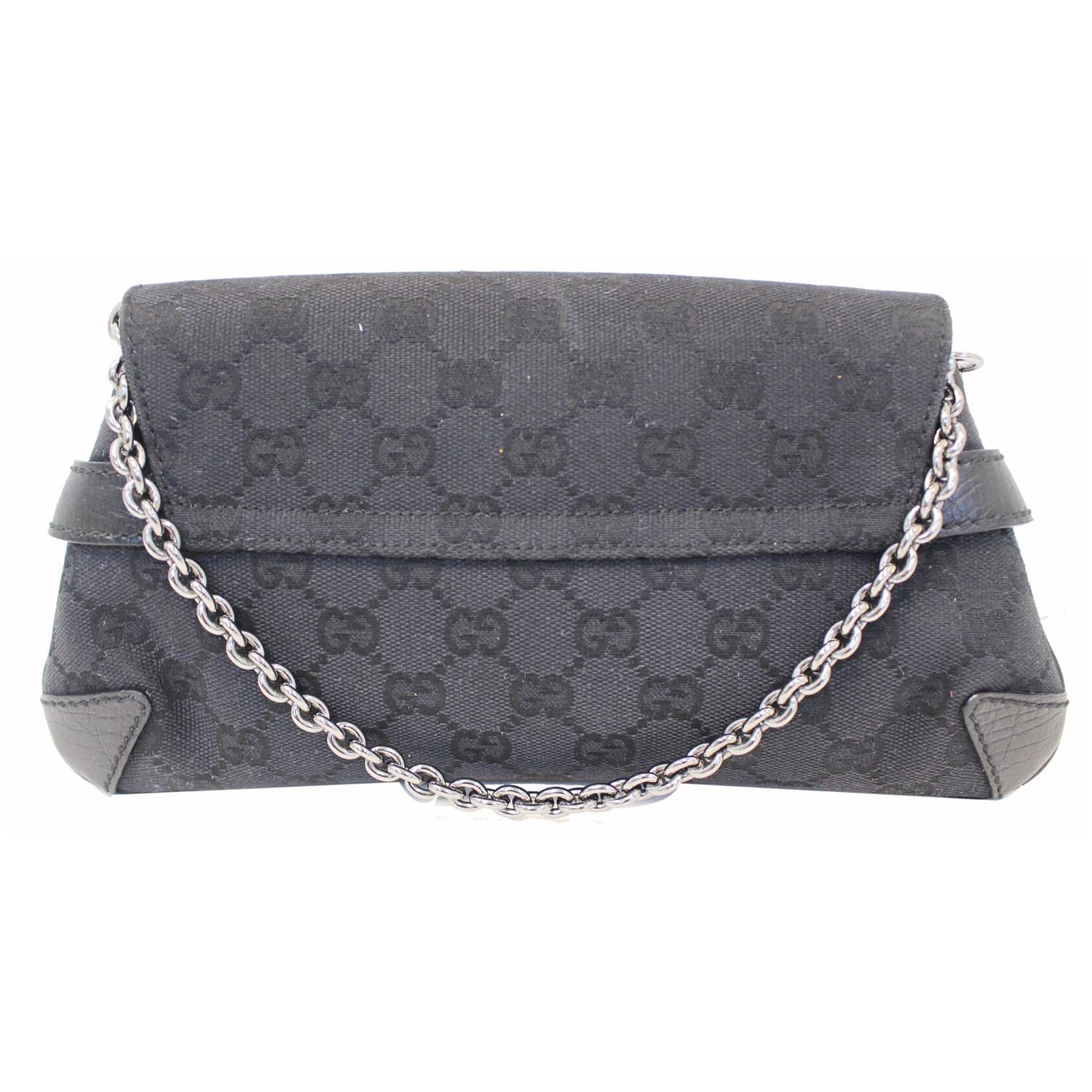GUCCI Horsebit GG Canvas Clutch Bag Black
