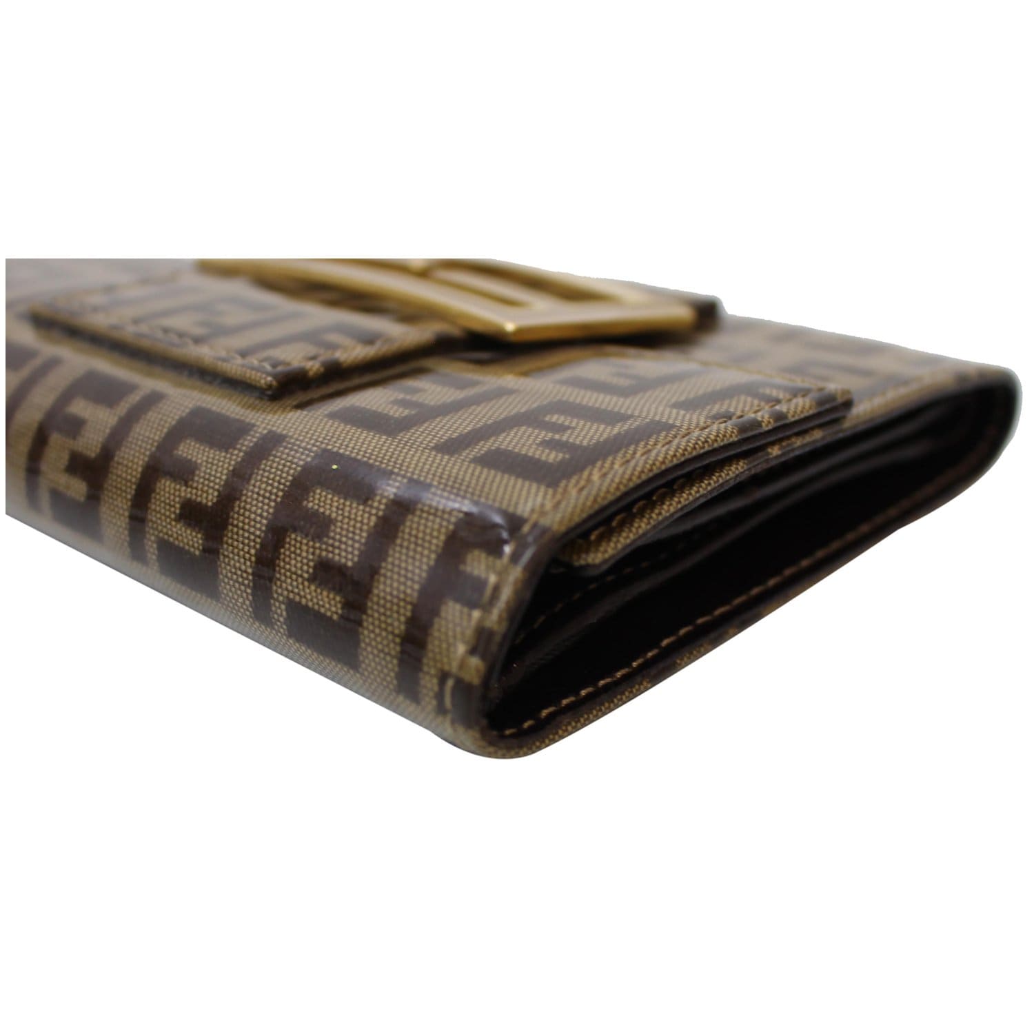 FENDI Trifold Zucca Vinyl Coated Wallet Brown