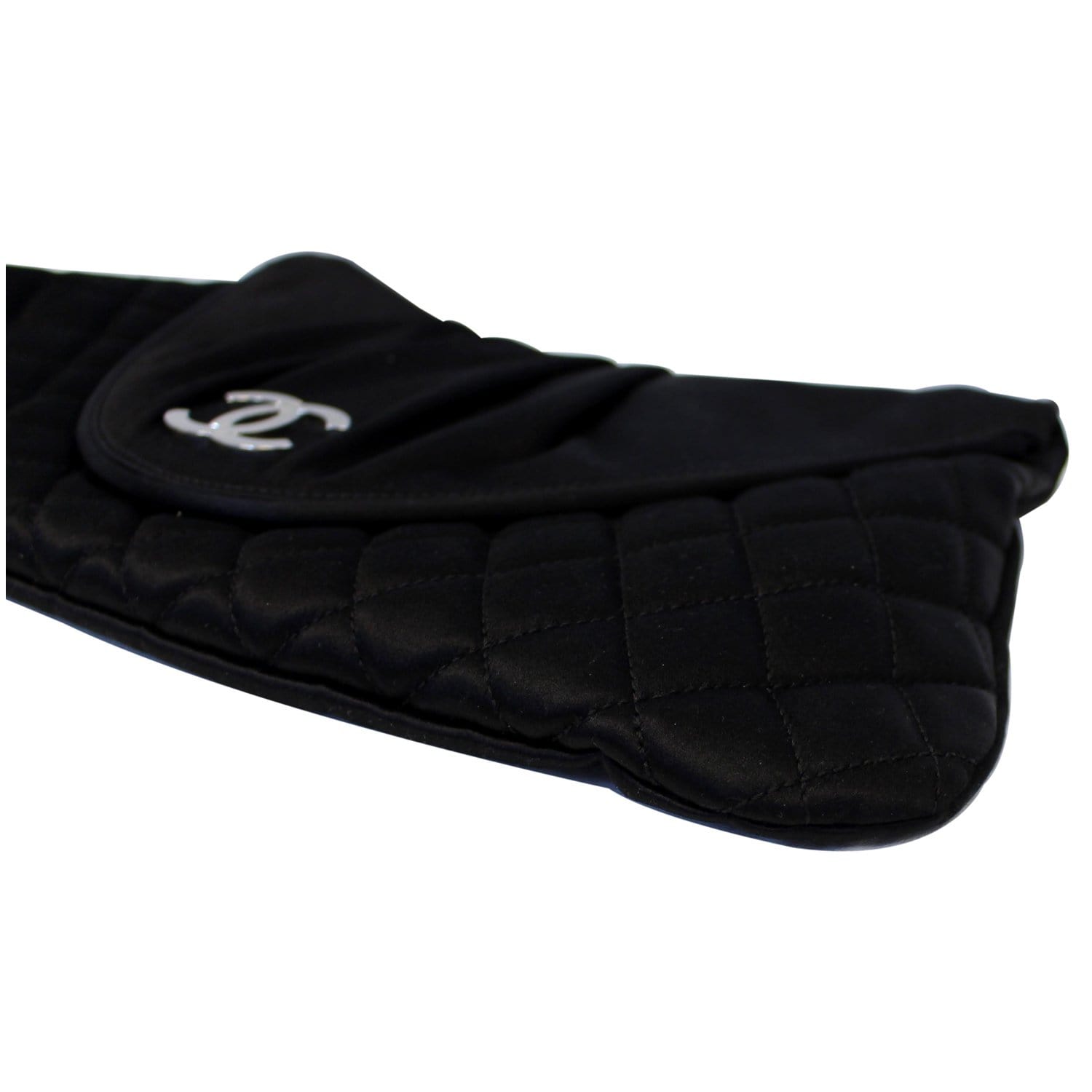 CHANEL CC Half Moon Quilted Satin Clutch Black