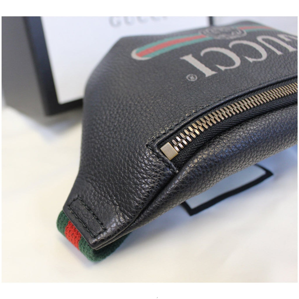 GUCCI Print Leather Black Belt Waist Bum Bag 527792