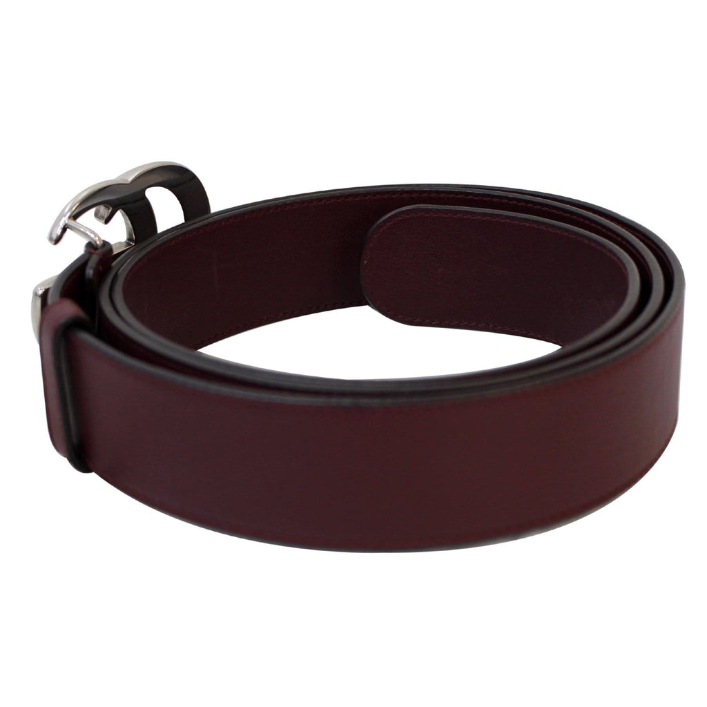 GUCCI Double G Buckle Leather Belt Size 44 Burgundy