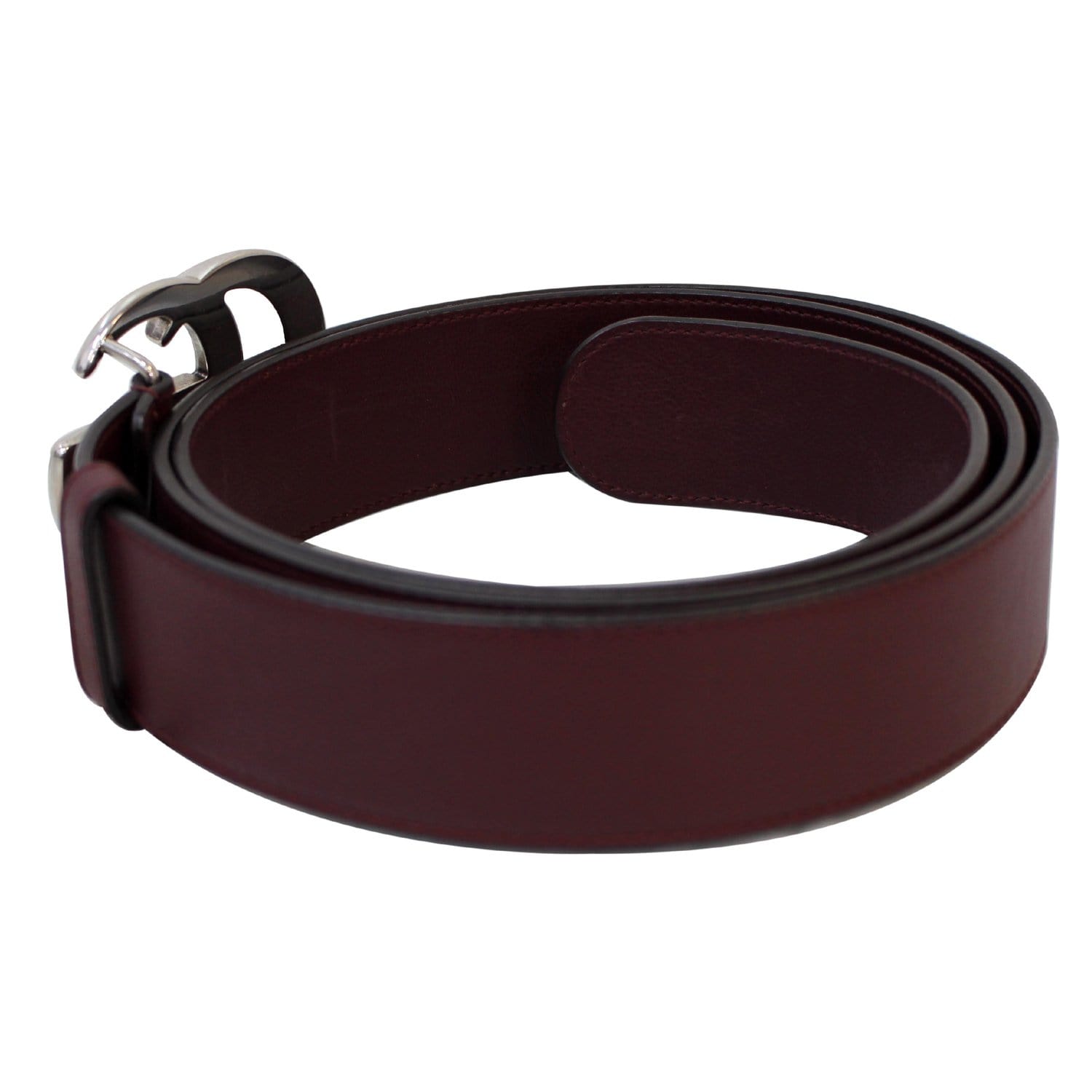 GUCCI Double G Buckle Leather Belt Size 44 Burgundy