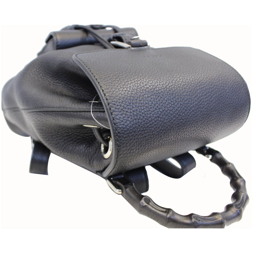 GUCCI Bamboo Pebbled Leather Backpack Bag Black - Last Call