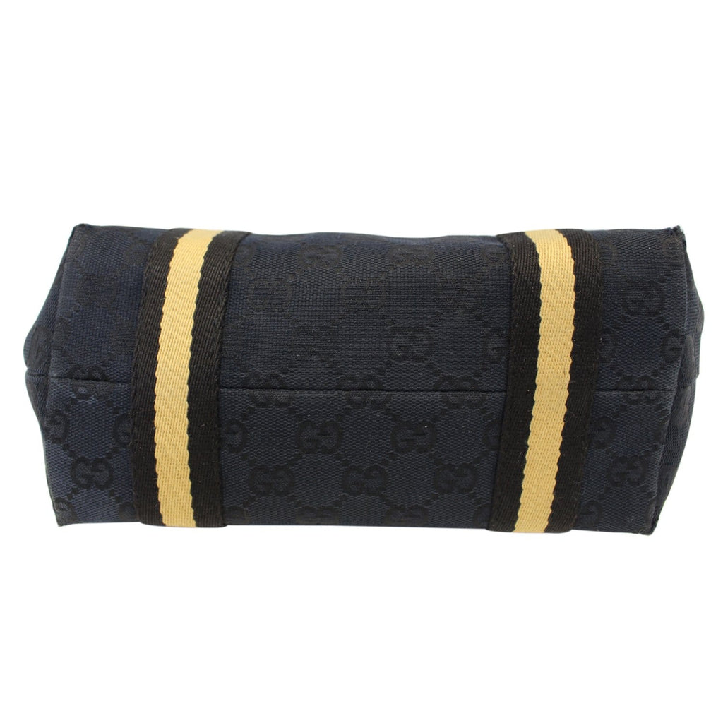 GUCCI Black GG Canvas Jolicoeur Yellow Stripe Small Tote Bag